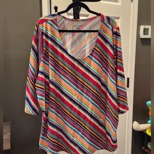 Jessica London sz 30/32 multi color striped 3/4 sleeve plunging round neckline,